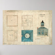Plano do farol da ilha da prudência - Rhode - ilha Poster