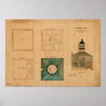 Plano do farol da ilha da prudência - Rhode - ilha Posters