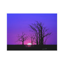 Por do sol carmesim & azul impressão de canvas envolvida