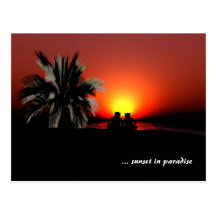 Por do sol no paraíso cartões postais