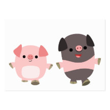 Porcos bonitos dos desenhos animados em um cartão  cartões de visitas