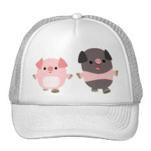 Porcos bonitos dos desenhos animados em um chapéu  boné