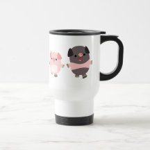 Porcos bonitos dos desenhos animados em uma caneca