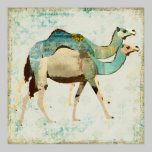 Poster azul sonhador da arte dos camelos posters