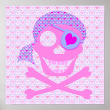 Poster cor-de-rosa do crânio do pirata