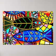Poster coral preto & azul dos peixes