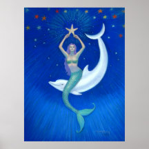 Poster da arte da fantasia da sereia da lua do gol