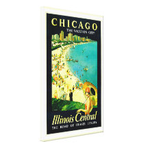 Poster das viagens vintage, Chicago, Illinois Impressão Em Tela Canvas