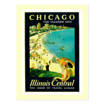 Poster das viagens vintage, Chicago, Illinois Cartões Postais