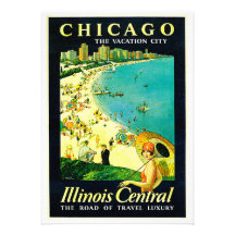 Poster das viagens vintage, Chicago, Illinois Convites Personalizados