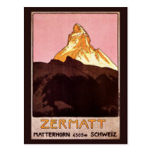 Poster das viagens vintage, Matterhorn, suiça Cartões Postais