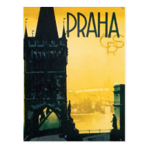 Poster de Praga do vintage (Praha) Cartão Postal
