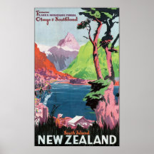 Poster de viagens de Nova Zelândia da ilha sul