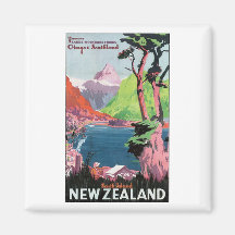 Poster de viagens de Nova Zelândia da ilha sul Imã