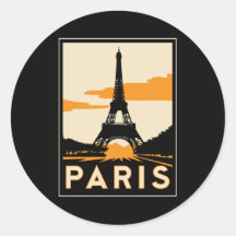 poster de viagens retro do art deco de Paris Adesivos Em Formato Redondos