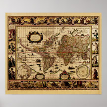 Poster do mapa de Velho Mundo do vintage