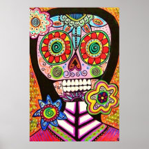Poster mexicano do crânio do açúcar do rosa da mul
