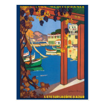 Poster Riviera francês mediterrâneo das viagens vi Cartões Postais