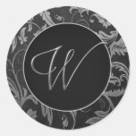 Prata de W do monograma e selo preto do casamento  Adesivo