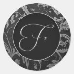 Prata do monograma F e selo preto do casamento tem Adesivo