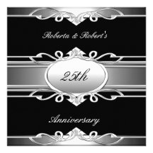 Prata preta do 25o aniversário elegante convite personalizados