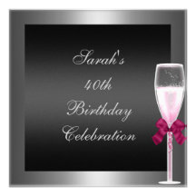 Preto de prata cor-de-rosa de Champagne do anivers Convite Personalizado