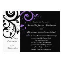 Preto e branco com acento roxo do redemoinho convite personalizados