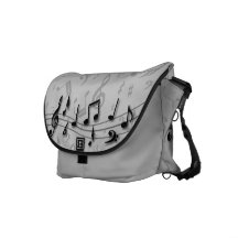 preto e notas musicais cinzentas bolsa mensageiro
