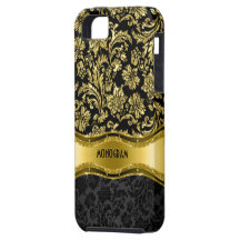 Preto & floral metálico do ouro Damasco-Personaliz Capa iPhone 5 Case-Mate