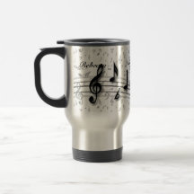 Preto personalizado e notas musicais cinzentas caneca