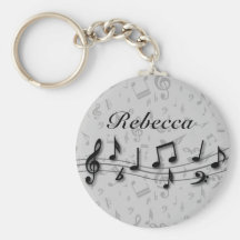 Preto personalizado e notas musicais cinzentas chaveiro