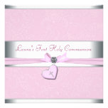 Primeiro comunhão da cruz cor-de-rosa do rosa do c convite personalizados