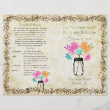 Programa colorido do casamento do frasco de pedrei panfletos personalizados
