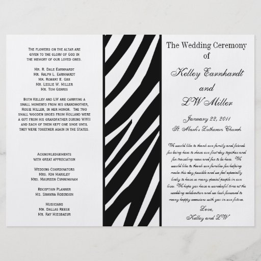 Programa corajoso do casamento da listra da zebra panfletos personalizado