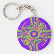 Psicadélico verde roxo da urdidura do Fractal Chaveiro