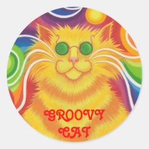 Psy-gato-delic "gato Groovy!" etiqueta redonda Adesivo Em Formato Redondo