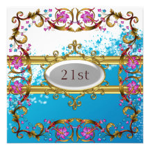 Quadro azul branco novo da flor da festa de aniver convites personalizados