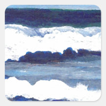 Rapsódia na arte azul das ondas de oceano de Crick Adesivo Quadrado