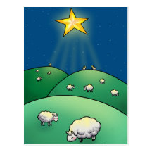 Rebanho dos carneiros sob a estrela do Natal Cartoes Postais