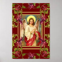 Religioso floral do anjo do poster da arte do vint