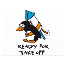 rocket penguin cartoes postais