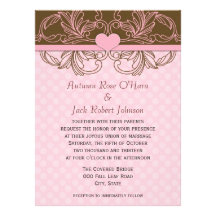 Rosa e casamento floral das bolinhas de Brown Convite Personalizados