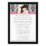 Rosa e preto do damasco de Quinceanera Fushcia Convites Personalizados