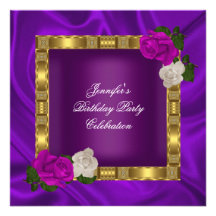 Rosa roxo do rosa da ameixa do ouro da festa de an convite personalizado