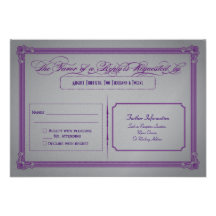 RSVP Wedding roxo e cinzento metálico Convites Personalizado