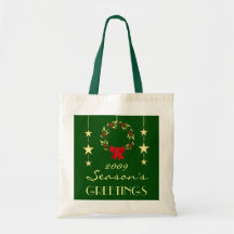 Saco elegante do presente do Natal - verde e ouro Bolsas Para Compras