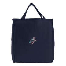 Sacola bordada do monograma de J borboleta floral Bolsas Bordadas