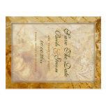 "Salvar casamento vintage do ouro do marrom da dat Cartão Postal