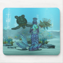 Sereia - peixe do leão - tartaruga - cena subaquát mousepads