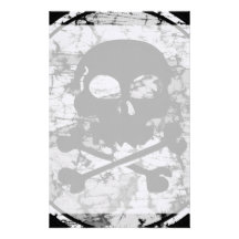 Silhueta afligida B&W do crânio & dos Crossbones Papel Personalizados